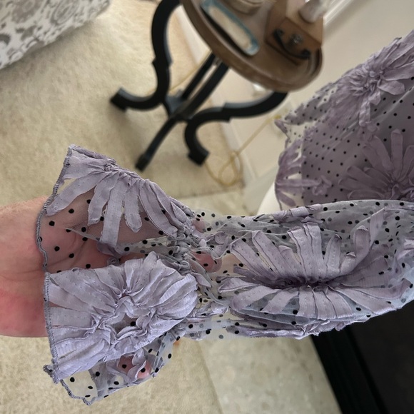 Anthro/Eva Franco Lace Floral Purple Polka Dot Sheer Top - Picture 6 of 9